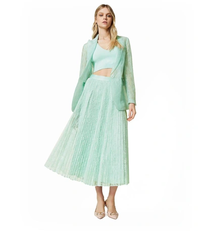 Shop Twinset Green Lace Pleated Skirt