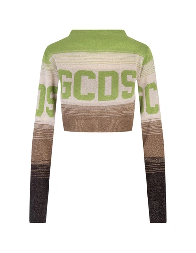 Shop Gcds Lurex Degradè Crop Sweater With Logo In Spotted
