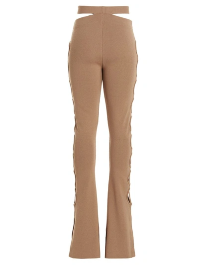 Andreädamo Flared Trousers With Cut-out And Ribbed Texture In Beige