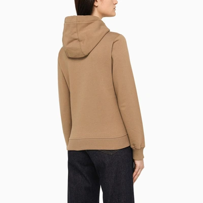 Shop Burberry Camel Hoodie With Patch In Beige