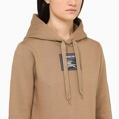 Shop Burberry Camel Hoodie With Patch In Beige