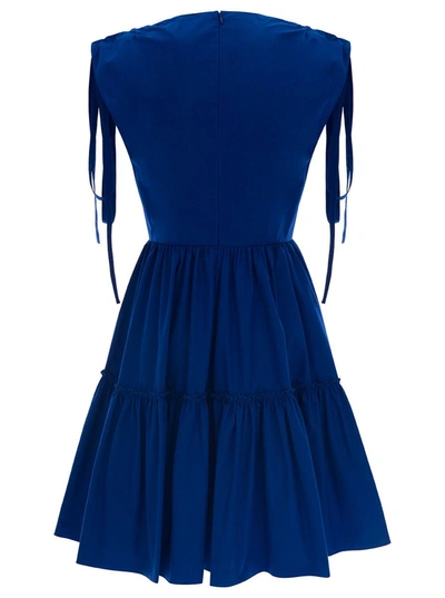 Shop Red Valentino Blue Poplin Sleeveless Dress With Ribbons In Cotton Woman