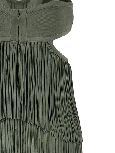 Shop Herve Leger Hervé Léger 'strappy Tiered Fringe' Dress In Green