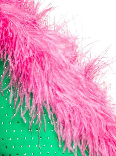 Shop Chiara Ferragni Green Monoshoulder Top With Feather Detail In Viscose Woman