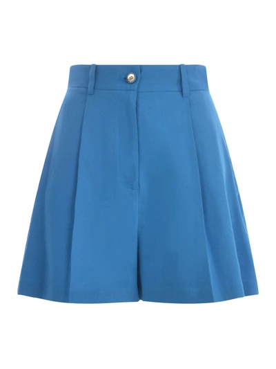 Pinko High-waist Linen-blend Shorts In Clear Blue