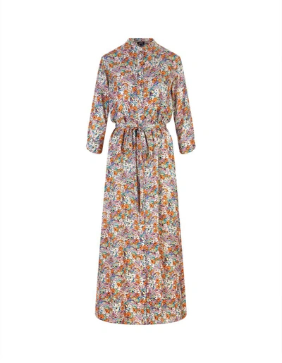 Shop Aspesi Long Shirt Dress With Pink And Orange Floral Pattern In Spotted