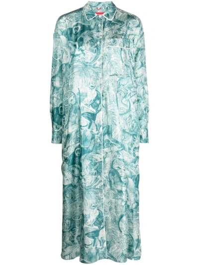 Shop F.r.s . F.r.s. - For Restless Sleepers Printed Silk Shirt Dress In Blue