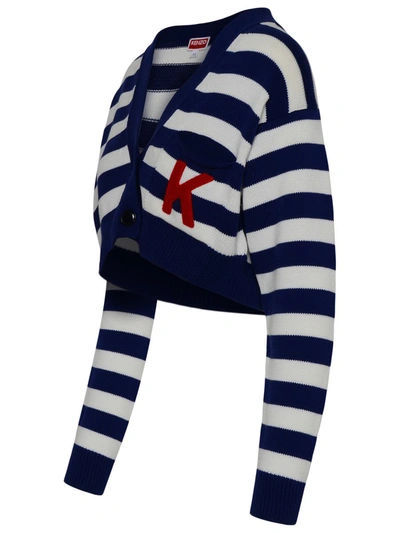 Shop Kenzo Blue Striped Cotton Cardigan