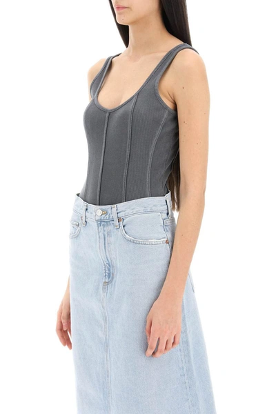 Shop Agolde 'elna' Rib Knit Tank Bodysuit In Grey