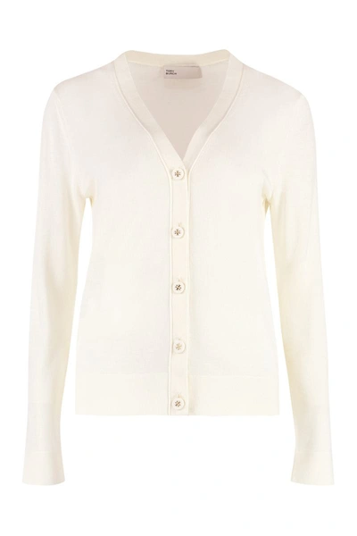 Shop Tory Burch Wool-blend Cardigan In Panna