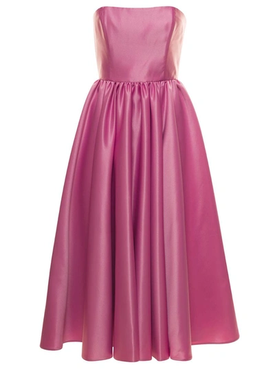 Shop Pinko 'aminga' Midi Pink Strapless Dress With Flared Skirt In Polyester Woman