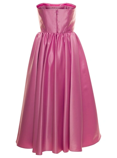 Shop Pinko 'aminga' Midi Pink Strapless Dress With Flared Skirt In Polyester Woman