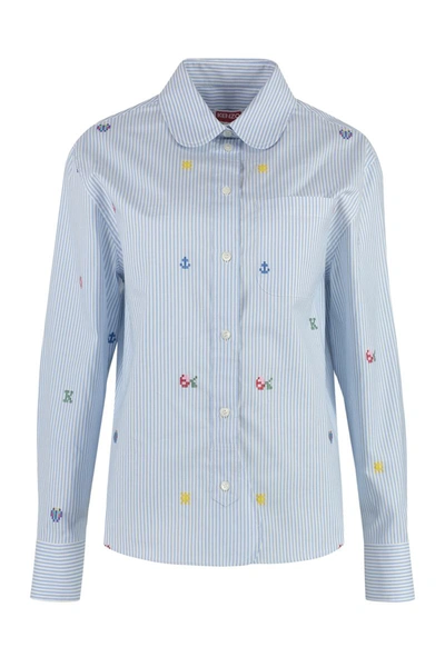Shop Kenzo Printed Cotton Shirt In Light Blue