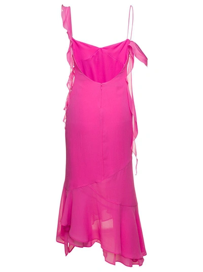 Shop The Andamane Asymmetric Miranda Midi Dress With Ruffle-detailing In Pink Silk Woman