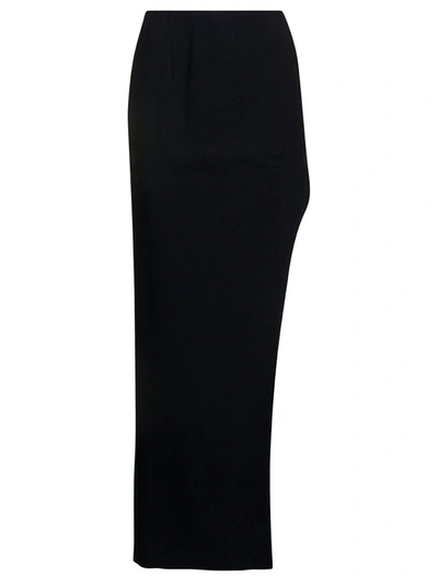 Shop Mvp Wardrobe 'plaza' Maxi Black Skirt With Side Split In Stretch Viscose Woman