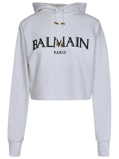 Shop Balmain White Cotton Sweatshirt