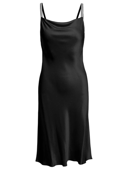 Shop Antonelli 'mugette' Midi Black Slip Dress With Rhinestone Straps In Silk Blend Woman In Blu