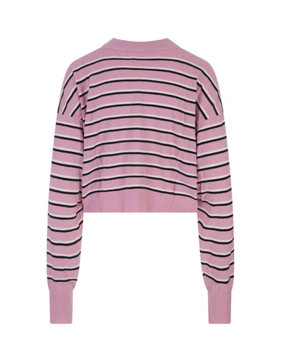 Shop Palm Angels Short Sweater With Horizontal Stripes In Pink
