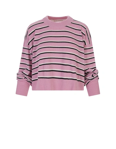 Shop Palm Angels Short Sweater With Horizontal Stripes In Pink