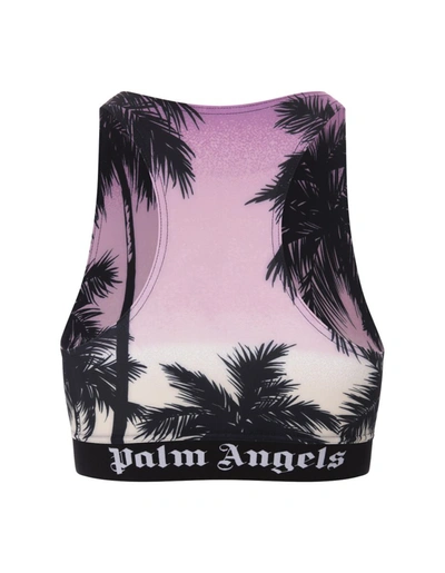 Shop Palm Angels Sunset Palm Sport Crop Top In Purple