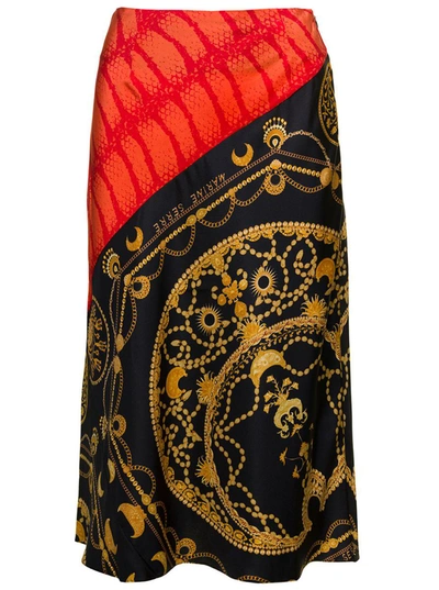 Shop Marine Serre Midi Multicolor Skirt With All-over Ornament Jewelry Print In Silk Woman