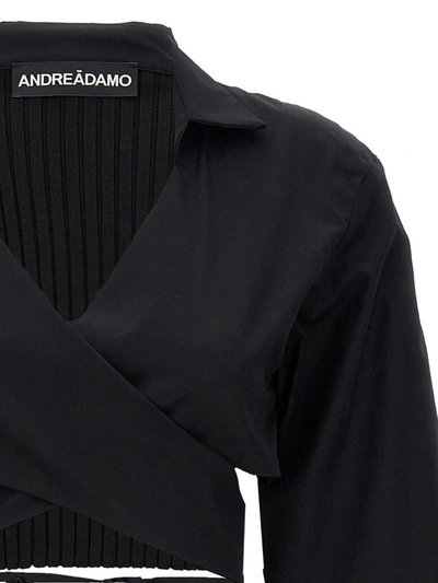 Shop Andreädamo Andreādamo 'criss Cross' Cropped Shirt In Black