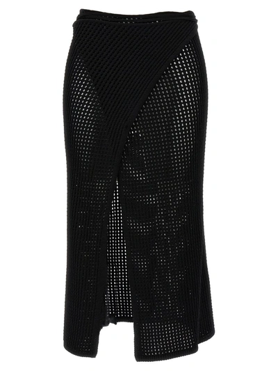 Shop Andreädamo Andreādamo 'fishnet Knit Midi Wrap' Skirt In Black