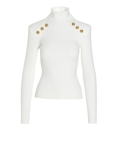 Shop Balmain 'button-trimmed' Turtleneck Sweater In White