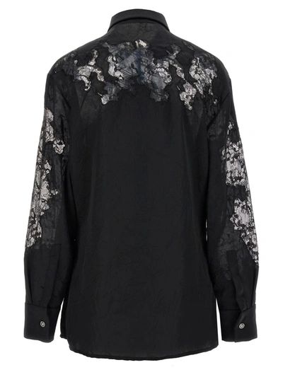 Shop Versace Satin Lace Shirt In Black