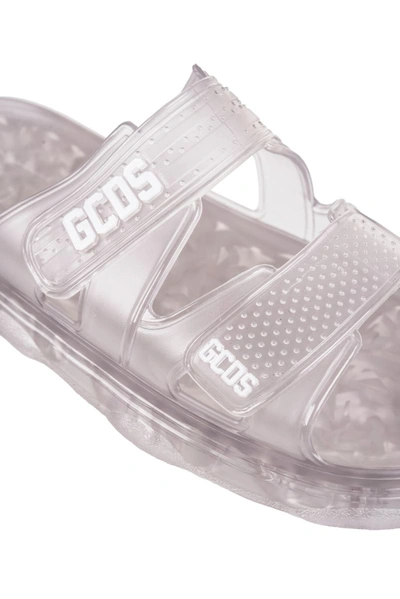 Shop Gcds Trasparent Slipper With Strap And Logo In Transparent