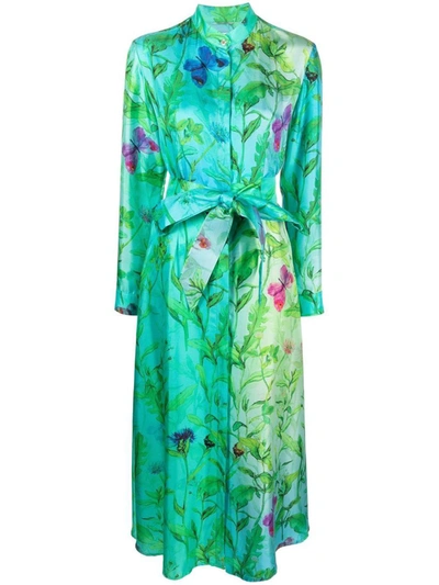 Shop 813 Floral-print Silk Dress In Clear Blue