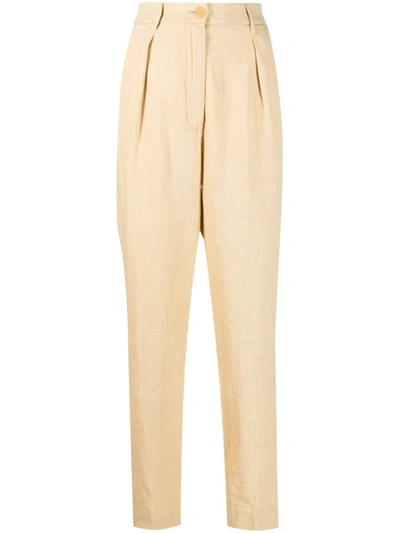 Shop Forte Forte Linen High Waist Trousers In Golden