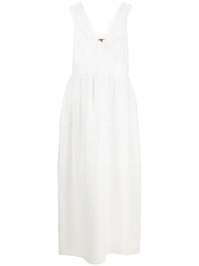 Shop Ermanno Scervino Linen Midi Dress In White