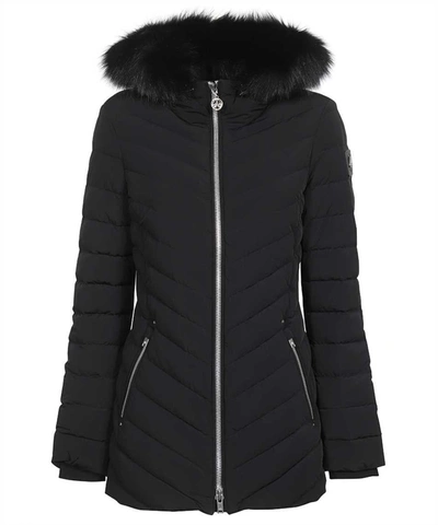 Shop Moose Knuckles Fur Hood Long Down Jacket In Black