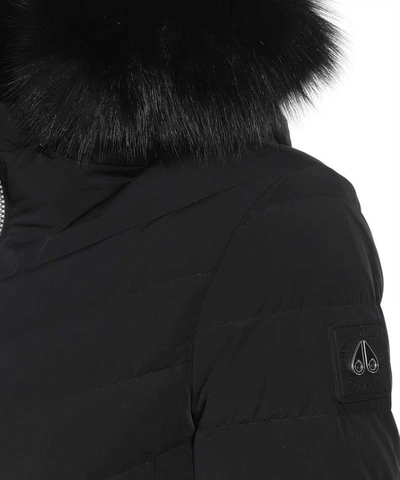 Shop Moose Knuckles Fur Hood Long Down Jacket In Black