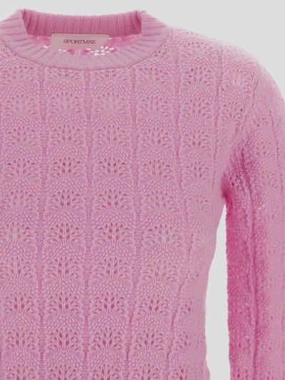 Shop Sportmax Sweater In <p> Sweater In Pink Wool With Embroidered Fabric