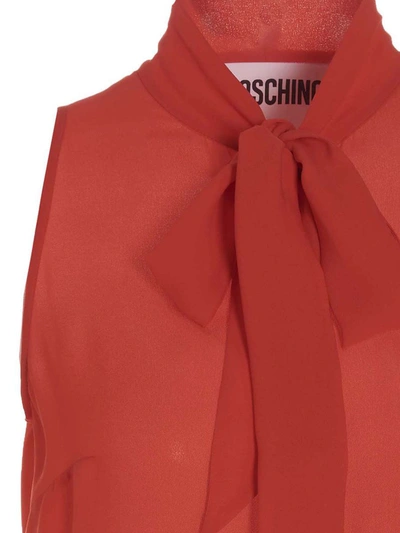 Shop Moschino Pussy Bow Blouse In Red