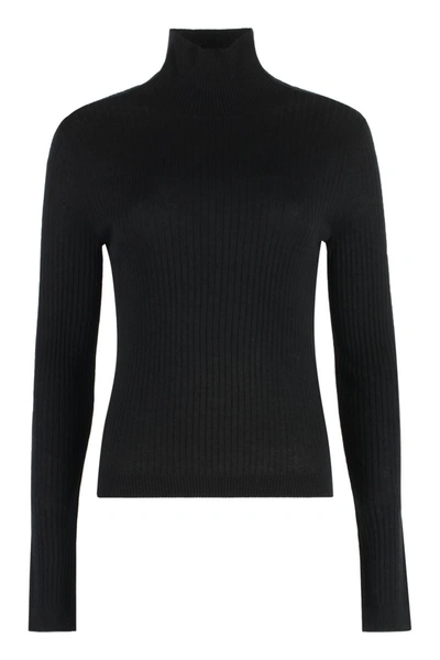 Shop Max Mara Studio Sax Ribbed Turtleneck Sweater In Black