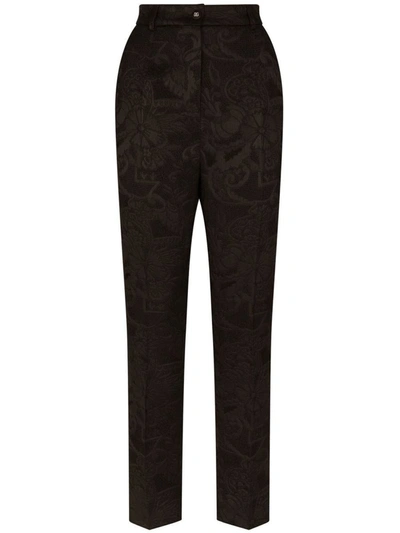 Shop Dolce & Gabbana Jacquard High-waist Trousers In Black