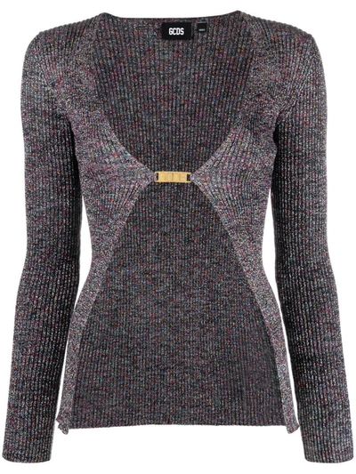Gcds Glittered Knit V-neck Cardigan In Grey