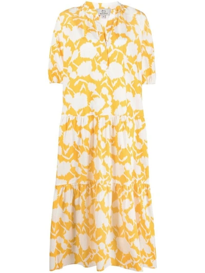 Shop Woolrich Printed Cotton Poplin Dress In Yellow