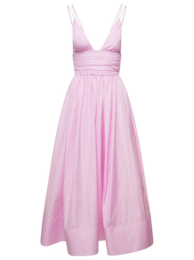 Shop Philosophy Di Lorenzo Serafini Long Pink Dress With Pleated Skirt And Fitted Waistband In Taffeta Woman