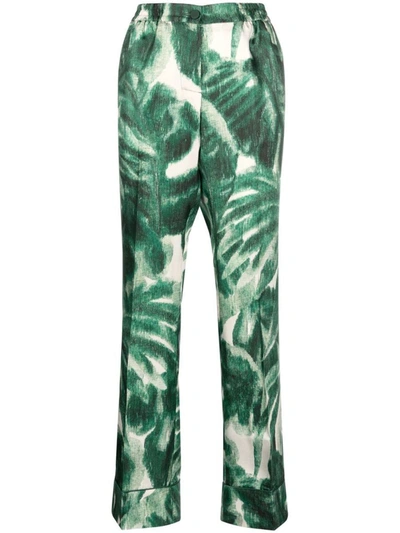 Shop F.r.s . F.r.s. - For Restless Sleepers Wide-leg Printed Silk Trousers In Green