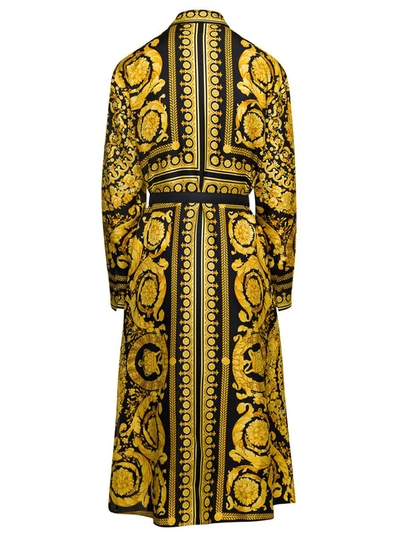 Shop Versace Black And Gold Tone Belted Shirt Dress With Baroque Print All-over In Silk Woman In Yellow