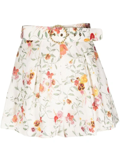 Shop Zimmermann Floral Print Linen Shorts In White