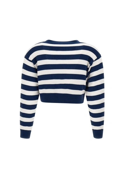 Shop Kenzo Paris "nautical Stripes" Cotton Cardigan In Blue