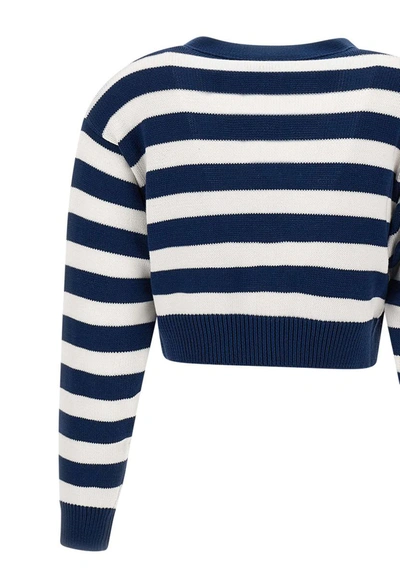 Shop Kenzo Paris "nautical Stripes" Cotton Cardigan In Blue