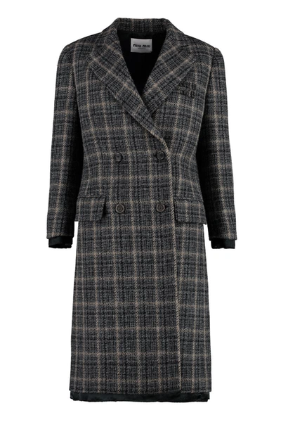 Shop Miu Miu Double-breasted Wool Coat In Grey
