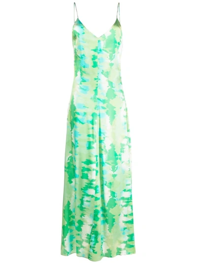 Shop Ganni Watercolour-print Slip Dress In Green