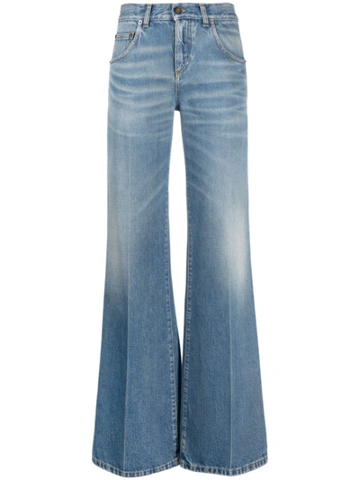 Shop Saint Laurent Flared Denim Jeans In Blue
